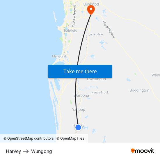 Harvey to Wungong map