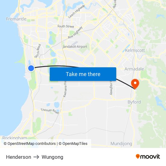 Henderson to Wungong map