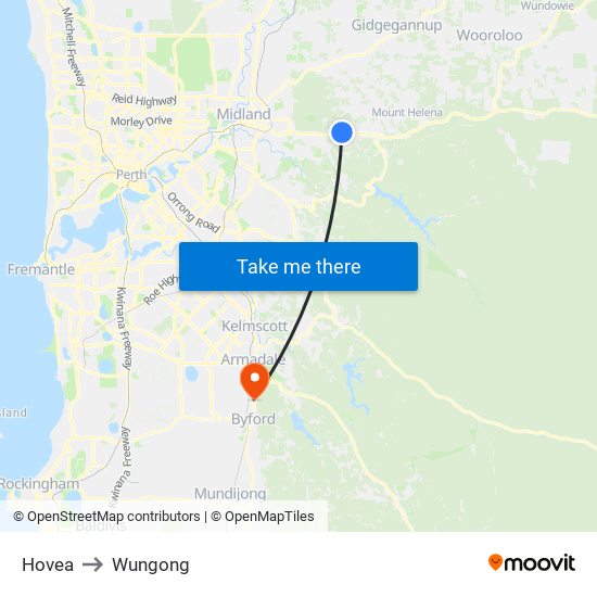 Hovea to Wungong map