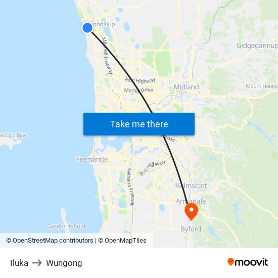 Iluka to Wungong map