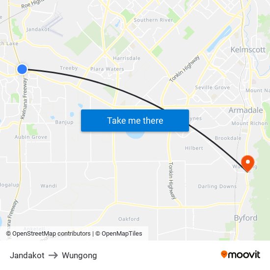 Jandakot to Wungong map