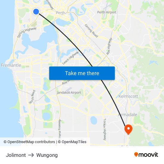 Jolimont to Wungong map