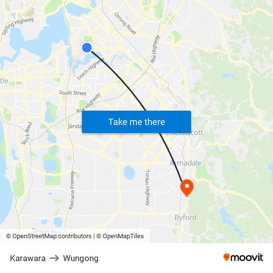 Karawara to Wungong map