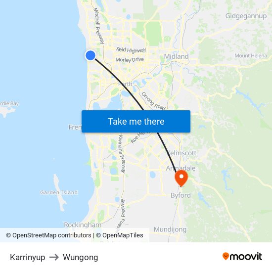 Karrinyup to Wungong map
