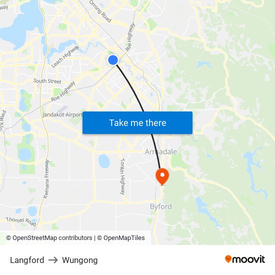 Langford to Wungong map