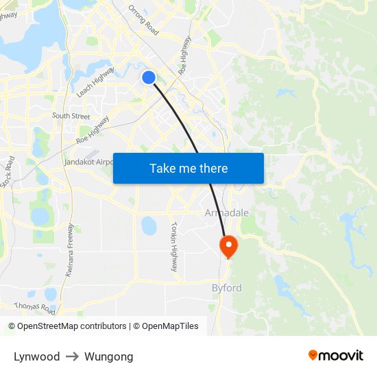 Lynwood to Wungong map