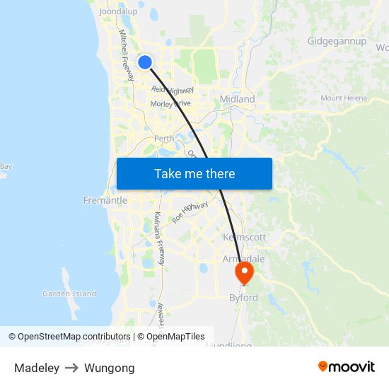 Madeley to Wungong map