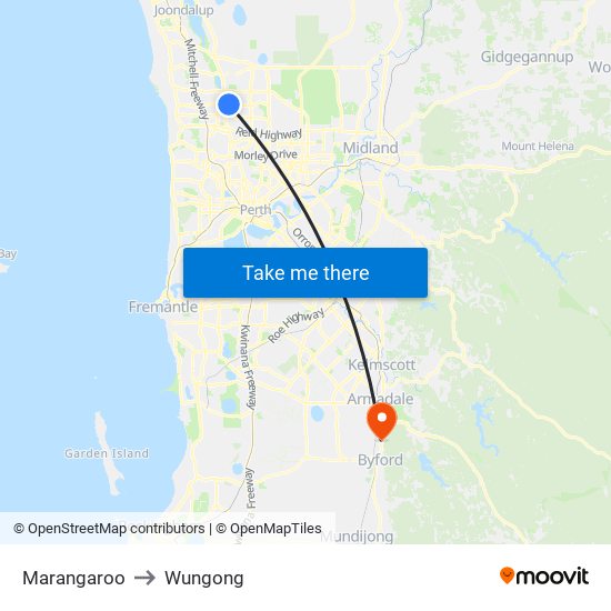 Marangaroo to Wungong map