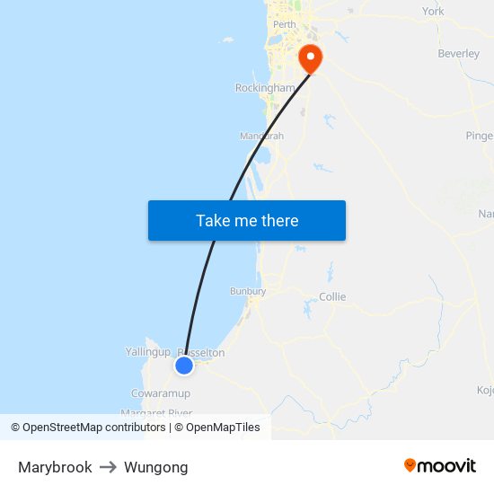 Marybrook to Wungong map