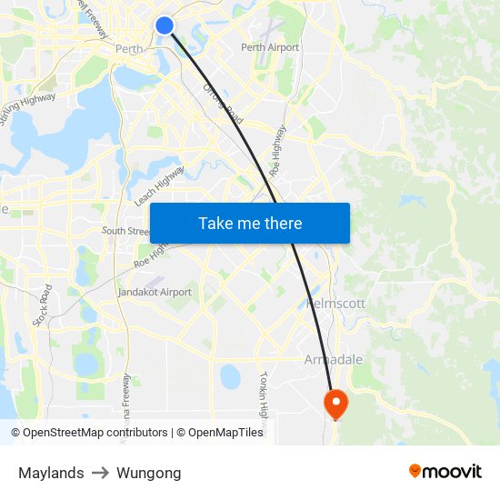 Maylands to Wungong map