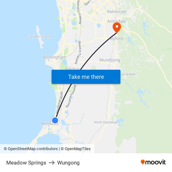 Meadow Springs to Wungong map