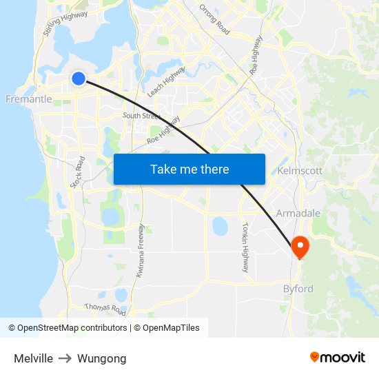 Melville to Wungong map