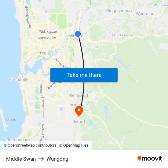 Middle Swan to Wungong map