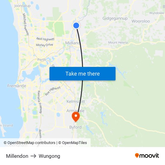 Millendon to Wungong map