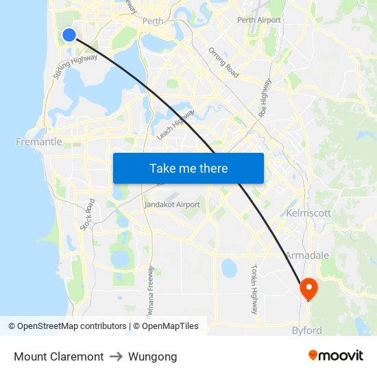 Mount Claremont to Wungong map