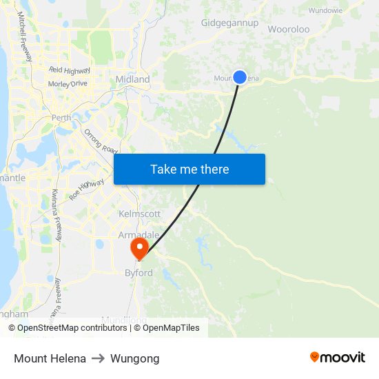 Mount Helena to Wungong map