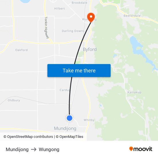 Mundijong to Wungong map