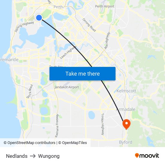 Nedlands to Wungong map