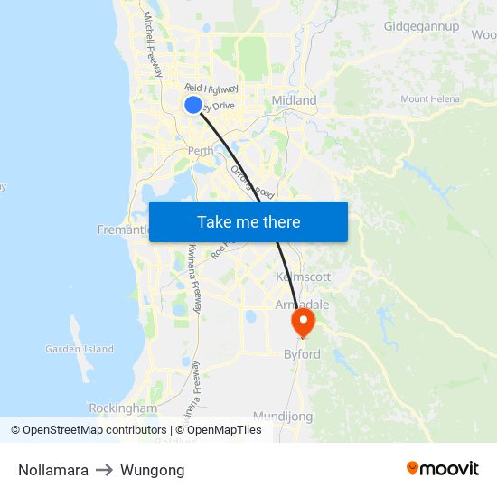 Nollamara to Wungong map