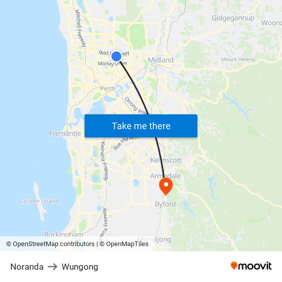 Noranda to Wungong map