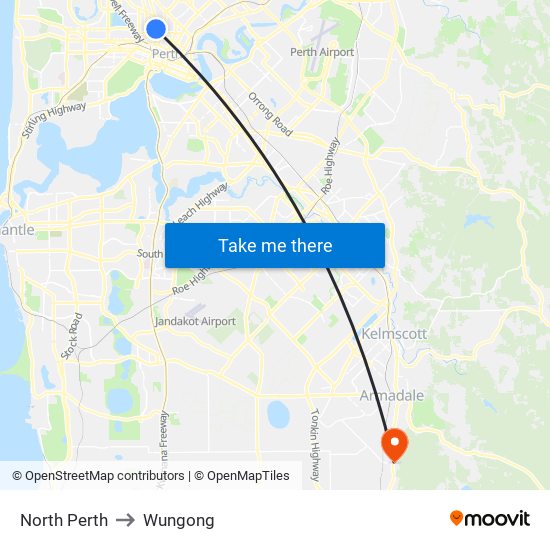 North Perth to Wungong map