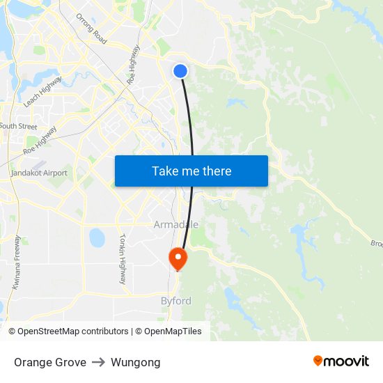 Orange Grove to Wungong map