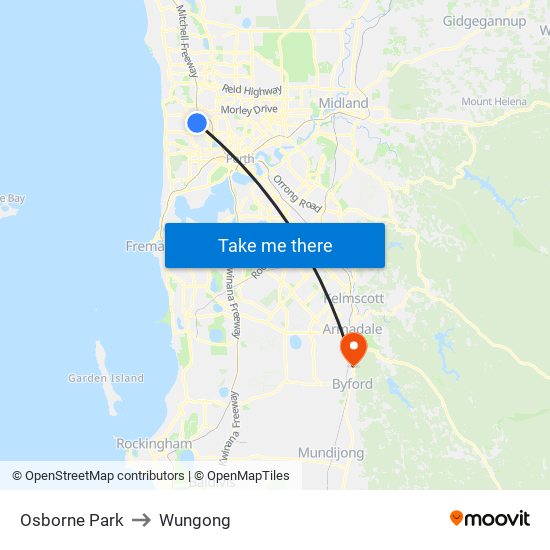 Osborne Park to Wungong map