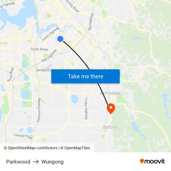 Parkwood to Wungong map