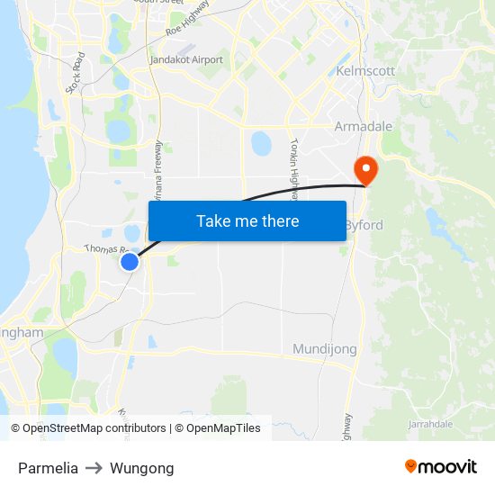 Parmelia to Wungong map