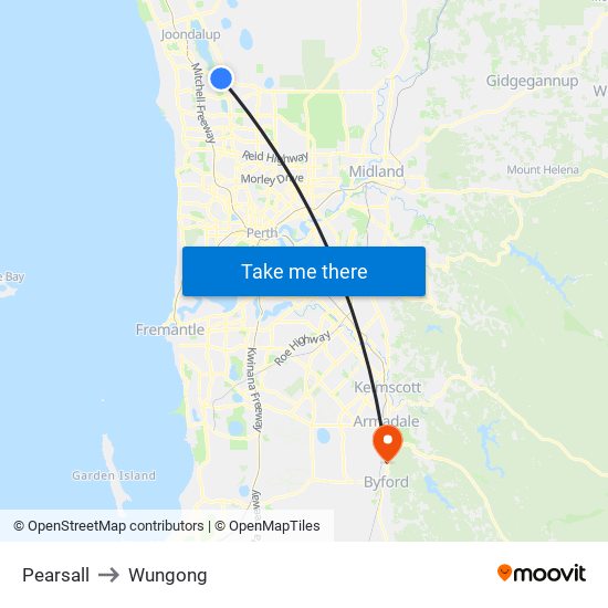 Pearsall to Wungong map