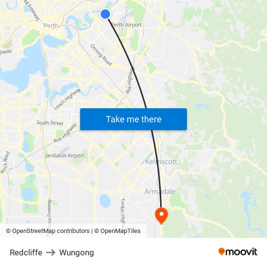 Redcliffe to Wungong map