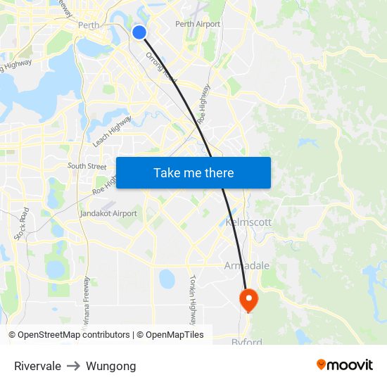 Rivervale to Wungong map