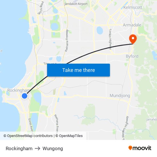 Rockingham to Wungong map