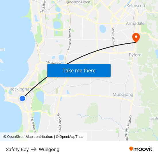 Safety Bay to Wungong map