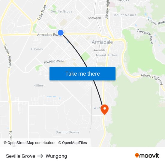 Seville Grove to Wungong map