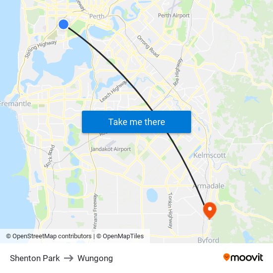 Shenton Park to Wungong map