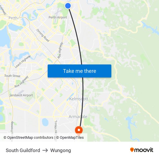 South Guildford to Wungong map