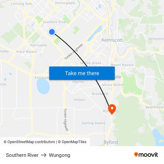 Southern River to Wungong map