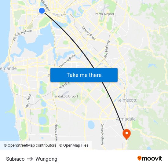 Subiaco to Wungong map