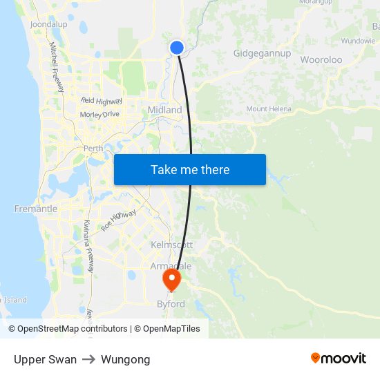 Upper Swan to Wungong map