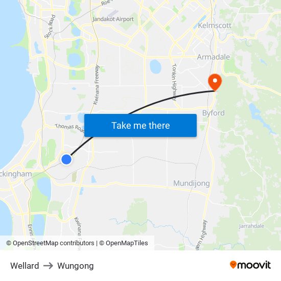 Wellard to Wungong map