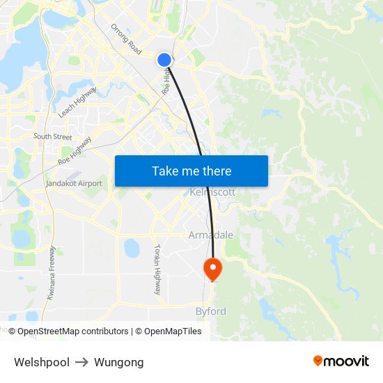 Welshpool to Wungong map