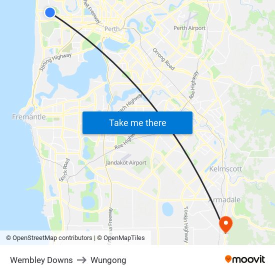 Wembley Downs to Wungong map