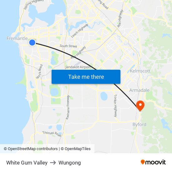 White Gum Valley to Wungong map