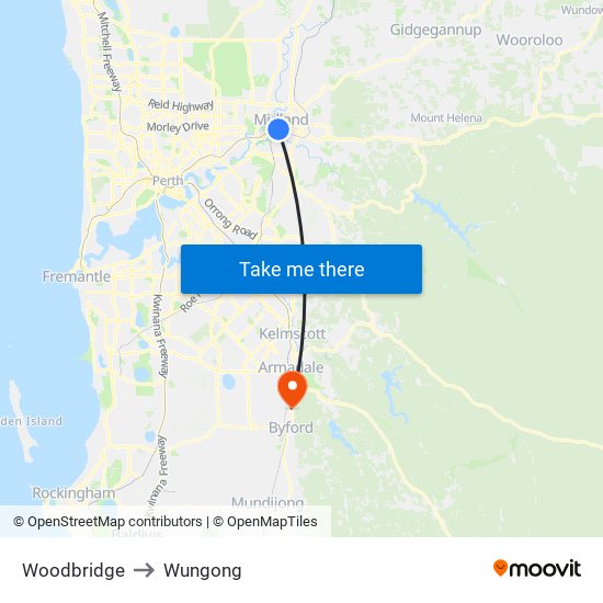 Woodbridge to Wungong map