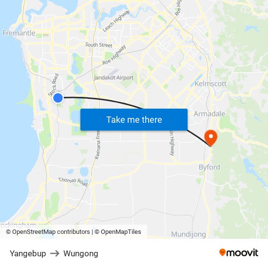 Yangebup to Wungong map