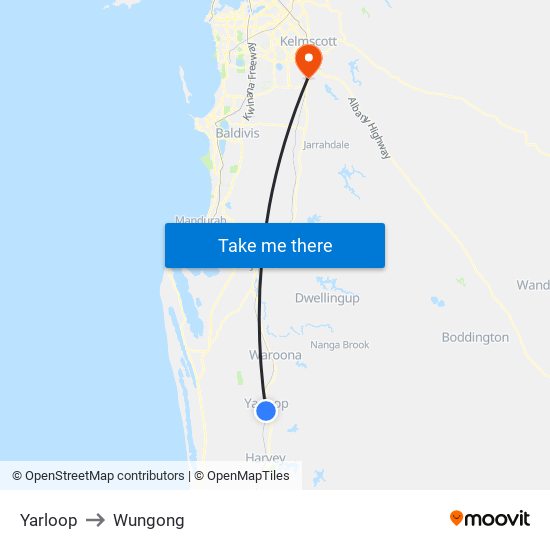 Yarloop to Wungong map