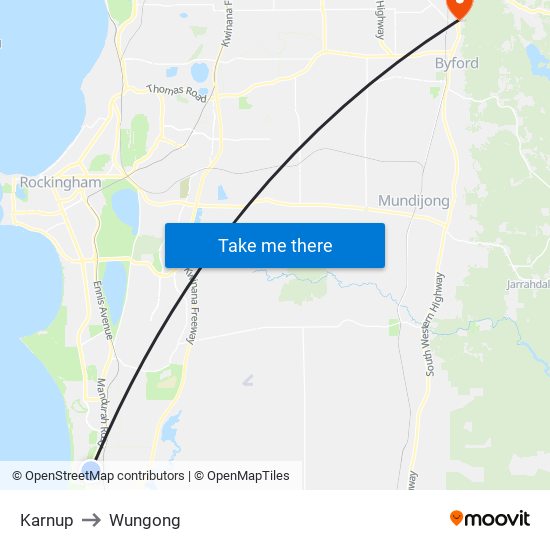Karnup to Wungong map