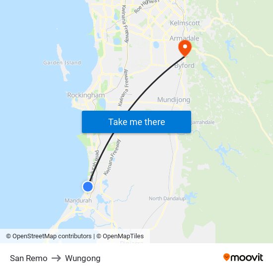 San Remo to Wungong map