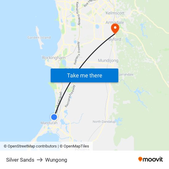 Silver Sands to Wungong map